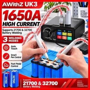 AWithZ UK3 휴대용 배터리 스폿 용접기 1650A (18650, 21700, 32700 셀용, 니켈 스트립 용접, 자동 터치 펜