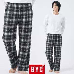 BYC 남자 잠옷 바지 순면 기모 체크 가을 겨울 남성 파자마 홈웨어 하의 빅사이즈 NCG1224M