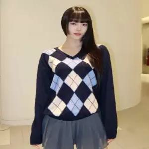 후아유 WHOAU V-neck Argyle Pullover WHKAG482 F