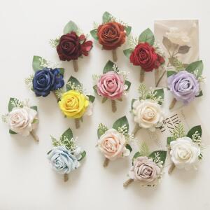 보헤미안 인공 장미 부토니에르 녹지 악센트 신랑용 웨딩 장식 무도회 기념일 매일
