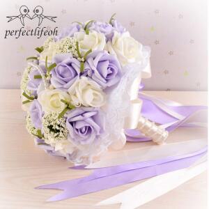 Perfectl feoh 아름다운 보라색 웨딩 부케 모든 신부 꽃 웨딩 부케 인공 진주 꽃 장미 ramos de nov