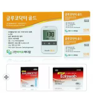 글루코닥터 골드 당뇨 검사 혈당계 시험지 세트[혈당측정기+시험지 100매+솜 100매+침 110개]