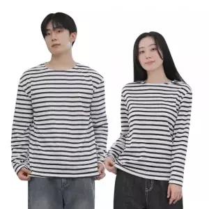 남녀공용 스트라이프 티셔츠 여성 남성 긴팔 단가라 줄무늬 기본티 학생 단체복 커플티 줄티 라운드넥