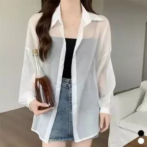 [옷자락]옷자락 여성 여름 블랙 화이트 시스루 루즈핏 셔츠 미니멀