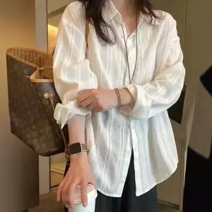 [옷자락]옷자락 여자 여름 데이트룩 체형커버 루즈핏 스트라이프 셔츠 미니멀