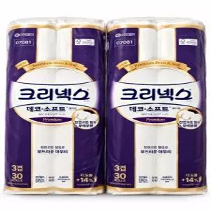 크리넥스 천연펄프 3겹 데코앤소프트 화이트, 25m, 30롤, 2개