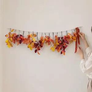 [플라워트리]가을잎 나무가지 조화 대형 가랜드 140x40cm (DIY) 인테리어 벽장식 벽걸이 현관 문 꾸미기