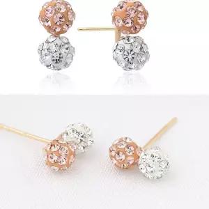 14K 골드 큐빅 미러볼 금 귀걸이 더블볼 14K귀걸이 wy41F85