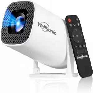 Wi-Fi 및 블루투스 기능이 있는 WellSonic 미니 프로젝터 4K 프로터블 스마트 내장 안드로이드 14 130인치