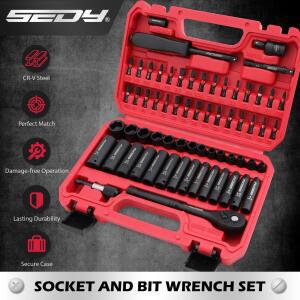 SEDY 64피스 14인치 드라이브 임팩트 소켓 렌치 비트 세트 Cr-V 미터법&SAE 딥 및 셰로우 S2 파워
