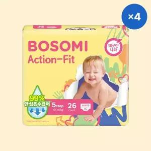 보솜이 팬티형 기저귀 액션핏 아기 유아 특대형 26개입 4팩 MNS