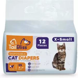 TailBliss 일회용 암컷 고양이 기저귀 12개입 3차원 누수 방지 보호 습기 표시기 및 통기성 뒷면 필름