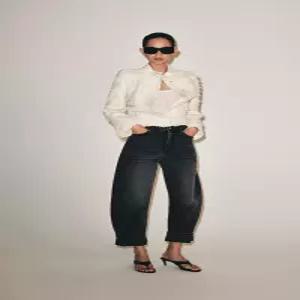 ZARA ZW 컬렉션 커프드 벌룬 미드라이즈 청바지 - 블랙 6027/244/800