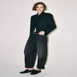 ZARA ZW 컬렉션 커프드 벌룬 미드라이즈 청바지 - 블랙 6027/244/800