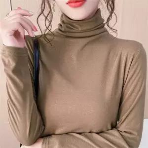 여성 목폴라 폴라티 티셔츠 기본 베이직 데일리 여성 반목 티셔츠 스판 이너 겨울 레이어드 캐주얼 슬림핏