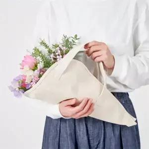 1개 신상 디자인 손잡이가 있는 캔버스 꽃다발 가방 휴대용 재사용 가능 꽃 운반
