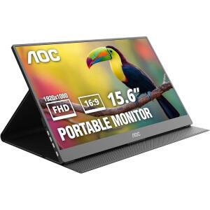 AOC 16T20 휴대용 모니터 15.6인치 FHD 1080p IPS 디스플레이 USBC x2 미니 HDMI 내장 스피커 스마트 커버가 있는 여행용 노트북 맥북호환 게임 콘솔 준비 완료