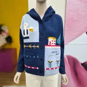 [베네통] 컬러 블럭 인타샤 후드가디건 BAKCC3661 BL_DJ