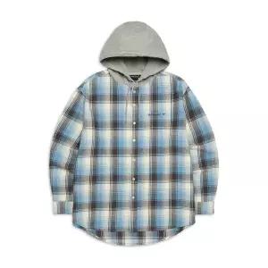 [마크곤잘레스](센텀시티점)사인로고 플란넬 체크 후드 셔츠 - GREYISH BLUE Z264ULS060908