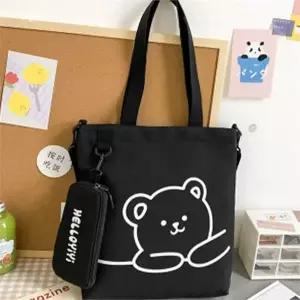캔버스 에코백 가벼운 데일리 캐주얼 에코백 숄더 가방 숄더백 어린이 파우치 주머니 소지품 실내화 크로스