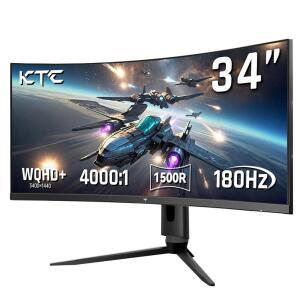 KTC 34인치 울트라 와이드 모니터, 180HZ 곡선형 및 FREESYNC 틸트 회전 HDR, G-SYNC, 조정, 게이밍 HDMI, WQHD 디스플레이 H34S18S 피벗 포트, PC 높이 3440X1440 VESA, 1500R