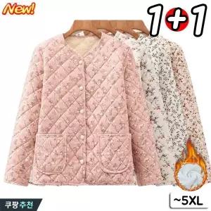 1+1 겨울 중년 여성 꽃무늬 기모 루즈핏 경량 패딩 점퍼 2p 세트