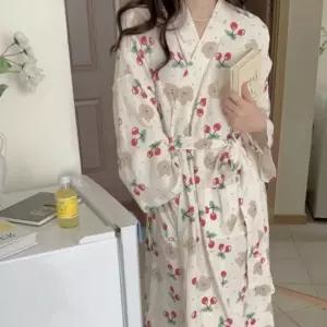 여성 로브가운 홈웨어 가운 라운지 긴팔 요루면 패턴 잠옷