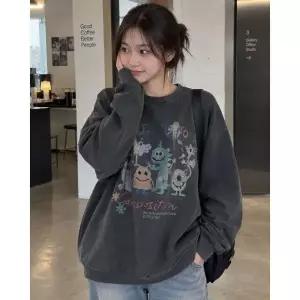 CPGN STUDIO happy day 피그먼트 스웨트셔츠 스모크블랙