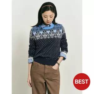[빈폴레이디스] [B. my] 페어아일 라운드넥 니트  네이비 (BF5X51N02R)