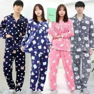 하랑이플 커플 잠옷 상하세트 극세사 밍크 수면파자마 남녀공용 홈웨어