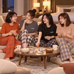 세트 체크 잠옷 파자마 패턴 긴바지 반팔 티셔츠 홈웨어 레터링 여자 포인트 여성