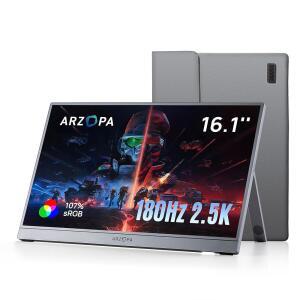 ARZOPA 16.1인치 180HZ 2.5K 휴대용 모니터, QHD 맥, SRGB 107% 케어, 게이밍 울트라 XBOX-Z3FC용 스크린 HDR, 2560X1440 포함 외부 노트북, PS5, 킥스탠드 세컨드 슬림, PC,