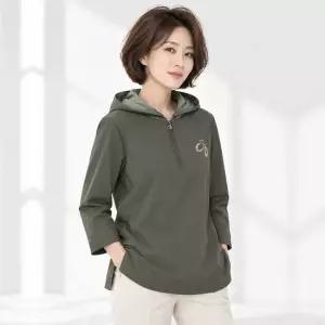 크로커다일레이디 배색 후드 7부 반집업 여성 티셔츠 CLDFTS107