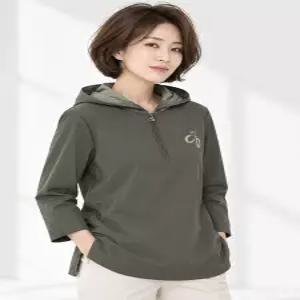 [크로커다일레이디]배색 후드 7부 반집업 여성 티셔츠 CLDFTS107