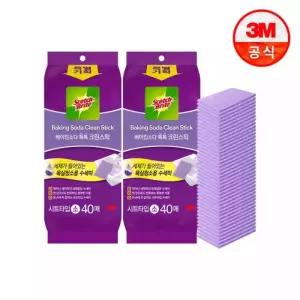 [최종 21,600원] 3M 욕실청소 베이킹소다 크린스틱 시트타입 소형 40입x2개+천연펄프 수세미(REC)