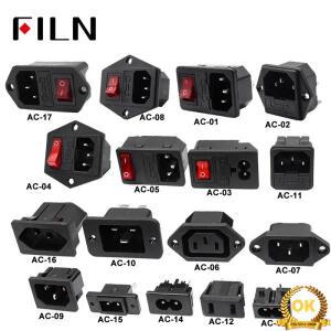 IEC320 C14 전기 AC 소켓 3핀 빨간색 LED 250V 10A 퓨즈 암수 입력 플러그 커넥터 마운트 로커 스위치