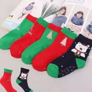 유아 성탄절 곰돌이 산타 패턴 면양말 5p 겨울 방한 키즈 데일리 홈웨어 실내