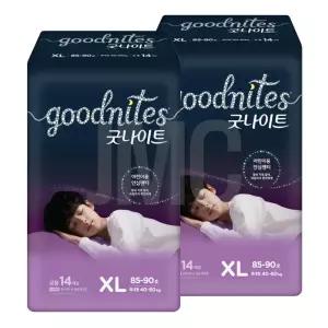 굿나이트 남여공용 특대형(XL) 기저귀 14매, 2개