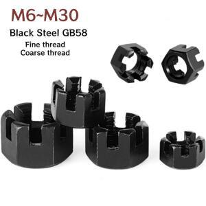 블랙 크라운 너트 헥스 슬롯형 캐슬 탄소강 굵은 나사/가는 나사 M6 M8 M10 M12 M14 M20 M22 M24 M27 M30