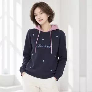 크로커다일레이디 잔 플라워 배색 후드 티셔츠 CLDFTS207