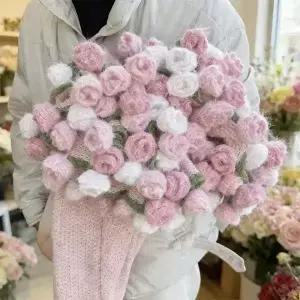 110cm 손뜨개 장미 꽃다발 52송이 영원한 꽃 소파 담요 발렌타인데이 선물 개인 맞춤