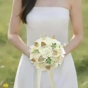 웨딩 부케 메이드 오브 아너 밀크 컬러 PE 폼 장미 핸드헬드 꽃 기념 용품 신부 들러리 꽃꽂이