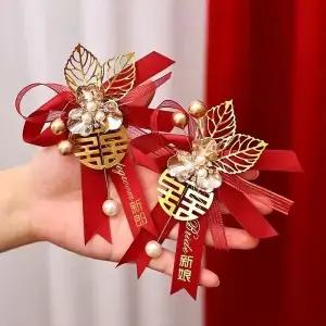 웨딩 부케 타이 신랑 들러리와 신부 풀세트 중국풍 부모님 옷깃 꽃 결혼식 축하 고급스러운 분위기