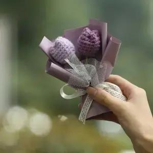 장식용 손뜨개 퍼프 크로셰 꽃 연인을 위한 선물 꽃다발 미니 사이즈 조화 파티용