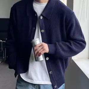남성 패턴 카라 니트 가디건 3컬러 스탠다드핏 캐주얼 데일리 아우터
