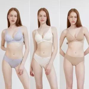 [원더브라]V넥 노와이어 브라팬티 6종세트 블루퍼플 오트밀 샌드베이지 WBW4N293031_T