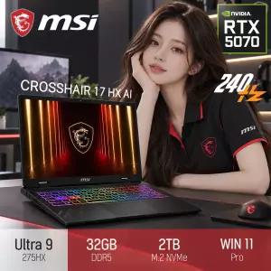 ⓒ MSI 크로스헤어 17 HX AI D2XWGKG-U9 QHD+ 슈퍼 32GB 2TB WIN11 / 17인치 편집용 고성능 게임 AI 노트북