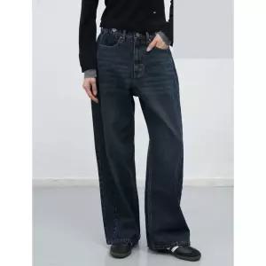 제너럴아이디어 스냅 디테일 와이드 데님 팬츠 [NAVY] / WBE3L11508