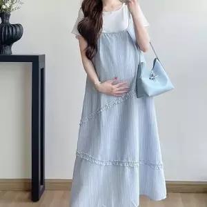 오너클랜 임산부 편한 멜빵 롱 원피스 임부복 데일리룩 봄 가을 임부복 원피스 편한임부복