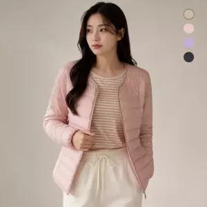 [시노코] 여성 퀄팅 노카라 라운드넥 경량 패딩 점퍼 C24J406
